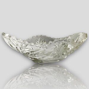 Vintage Elegant Crystal Clear Oval Star of David Glass Relish Boat EUC No Chips/